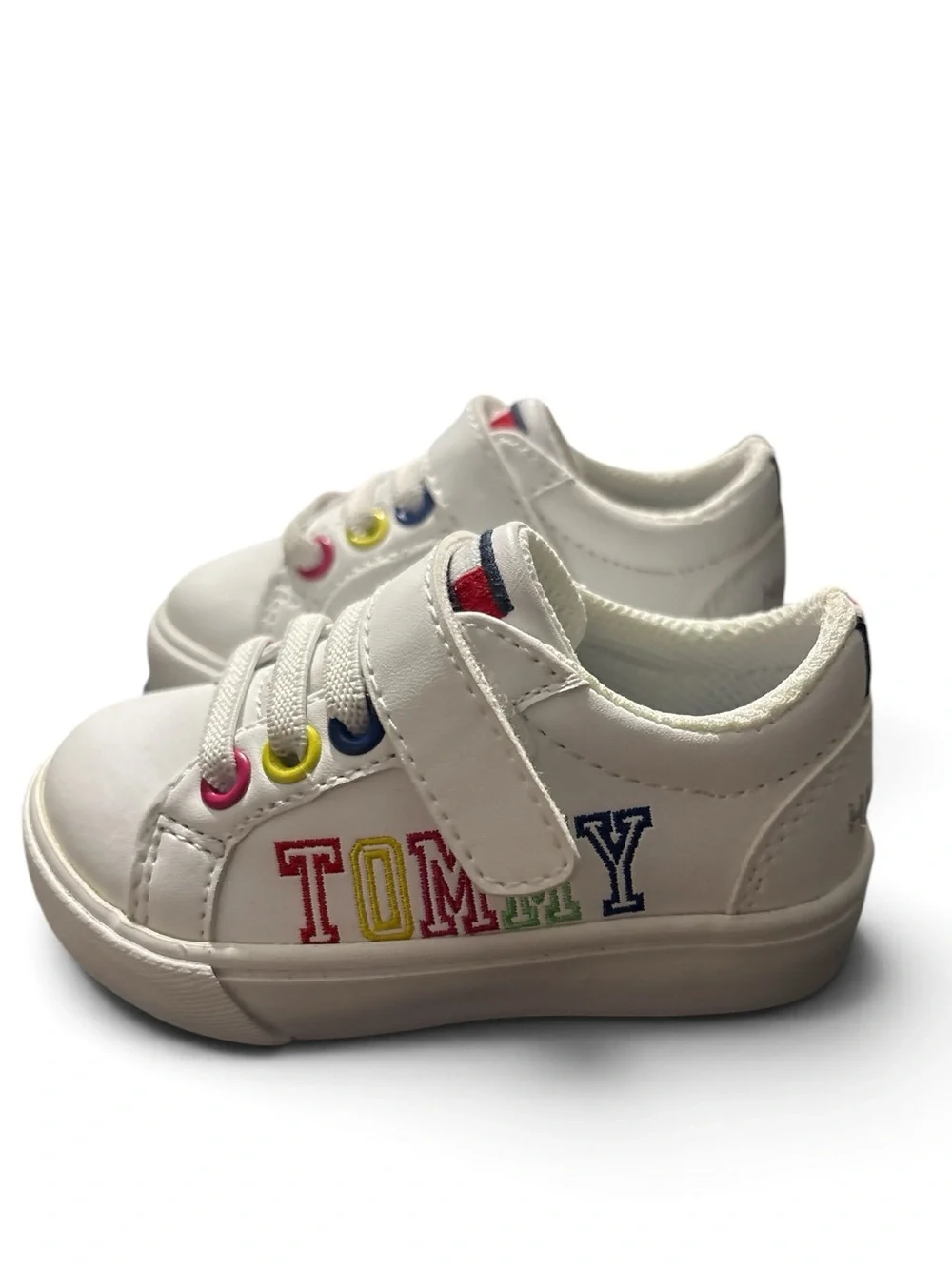 Tommy Hilfiger Kids White Low-Top Sneakers with Rainbow Accents